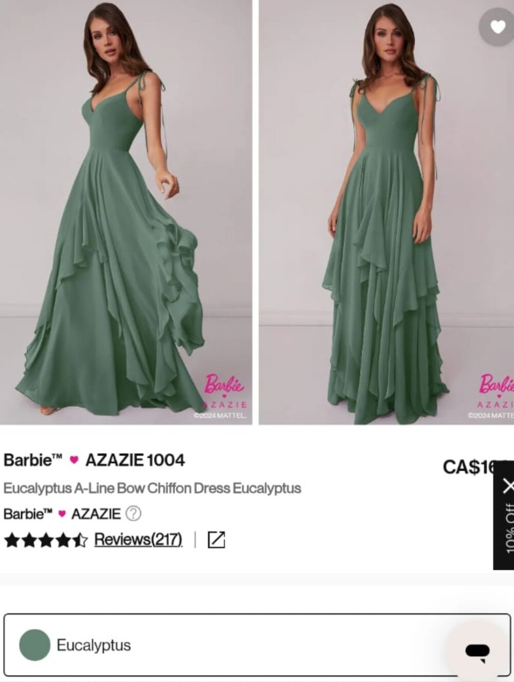 Azazie Eucalyptus Green V-Neck Chiffon A-Line Gown